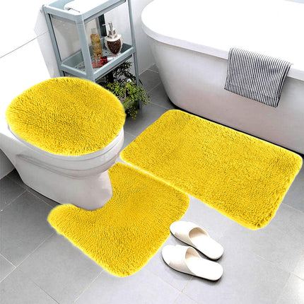 PALIFEUR Bathroom Rugs Sets, Non-Slip Bath Mat Set 3 Piece, Soft Comfortable Washable Bathroom Mat Set, Quicker Dry Bathroom Rug with Toilet Rug Yellow.