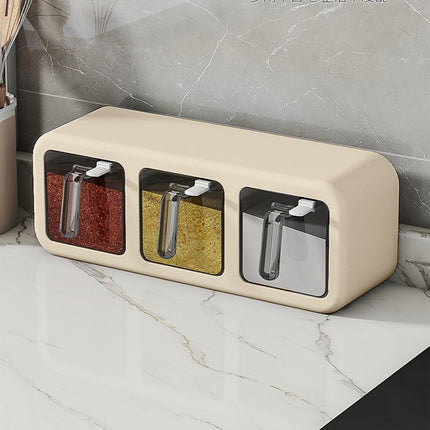 PALIFEUR Spice Jars Set, 3 Grids Spice Rack Seasoning Containers Set, Condiment Jars with Spice Drawer Organizer for Kitchen Khaki.