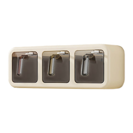 PALIFEUR Spice Jars Set, 3 Grids Spice Rack Seasoning Containers Set, Condiment Jars with Spice Drawer Organizer for Kitchen Khaki.