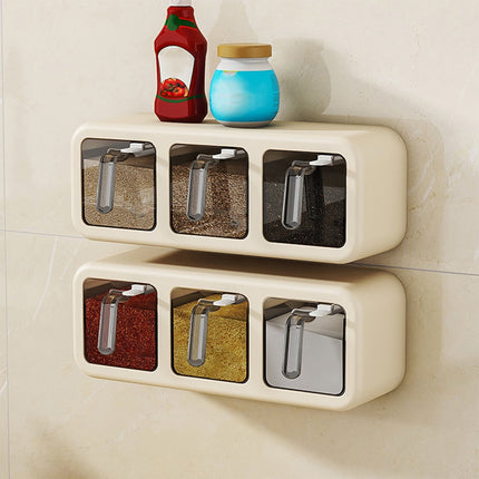PALIFEUR Spice Jars Set, 3 Grids Spice Rack Seasoning Containers Set, Condiment Jars with Spice Drawer Organizer for Kitchen Khaki.