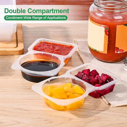 PALIFEUR 5 PCS Snack Containers Disposable Double Compartment Plastic Container, Reusable Snack Containers with Lids Travel Mini Snack Pack Containers for Condiments, Candy, Dip 10pc.