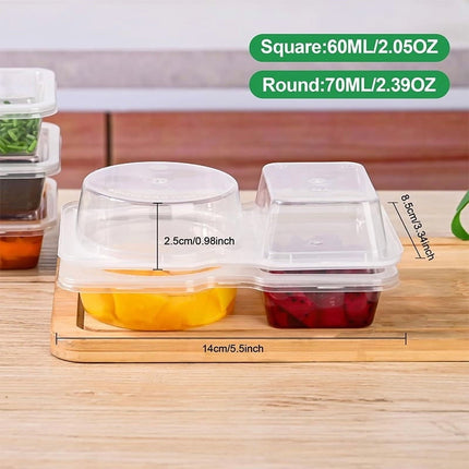 PALIFEUR 5 PCS Snack Containers Disposable Double Compartment Plastic Container, Reusable Snack Containers with Lids Travel Mini Snack Pack Containers for Condiments, Candy, Dip 10pc.