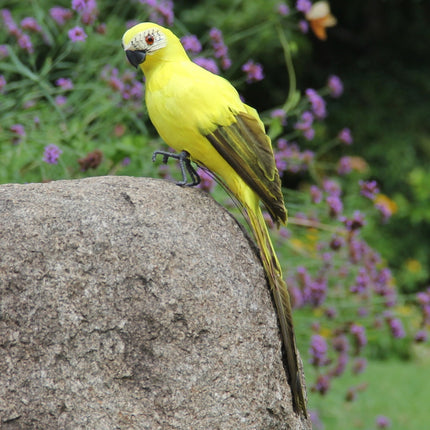 PALIFEUR Fake Parrot, 10 x 0.4 Inch Realistic Artificial Birds Model, Fade Birds for Garden Patio Yard Lawns Tropical Tree Wall, Decorative Birds Yellow.