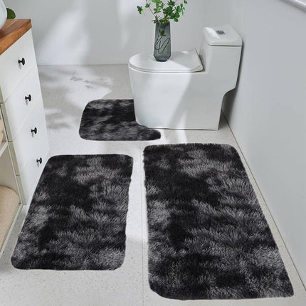 Tyidzon 5Pc Bath Mats for Bathroom, Quick-Dry Bathroom Rugs Sets Washable Non-Slip Bath Mat Ultra Soft Absorbent with U-Shaped Toilet for Bathroom, Tub, Shower, Gray 01-Black.