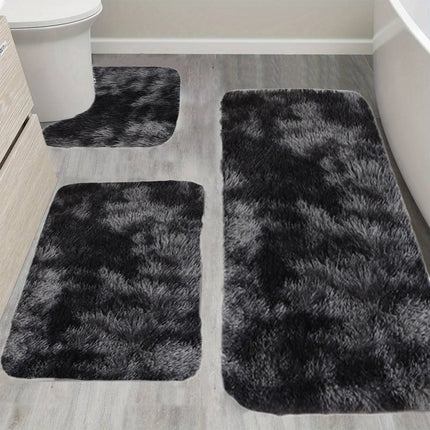 Tyidzon 5Pc Bath Mats for Bathroom, Quick-Dry Bathroom Rugs Sets Washable Non-Slip Bath Mat Ultra Soft Absorbent with U-Shaped Toilet for Bathroom, Tub, Shower, Gray 01-Black.
