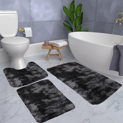 Tyidzon 5Pc Bath Mats for Bathroom, Quick-Dry Bathroom Rugs Sets Washable Non-Slip Bath Mat Ultra Soft Absorbent with U-Shaped Toilet for Bathroom, Tub, Shower, Gray 01-Black.