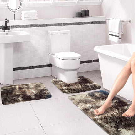 Tyidzon 5Pc Bath Mats for Bathroom, Quick-Dry Bathroom Rugs Sets Washable Non-Slip Bath Mat Ultra Soft Absorbent with U-Shaped Toilet for Bathroom, Tub, Shower, Gray 01-Brown.
