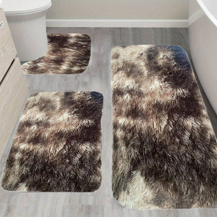 Tyidzon 5Pc Bath Mats for Bathroom, Quick-Dry Bathroom Rugs Sets Washable Non-Slip Bath Mat Ultra Soft Absorbent with U-Shaped Toilet for Bathroom, Tub, Shower, Gray 01-Brown.