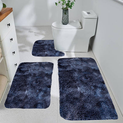 Tyidzon 5Pc Bath Mats for Bathroom, Quick-Dry Bathroom Rugs Sets Washable Non-Slip Bath Mat Ultra Soft Absorbent with U-Shaped Toilet for Bathroom, Tub, Shower, Gray 01-Dark Blue.