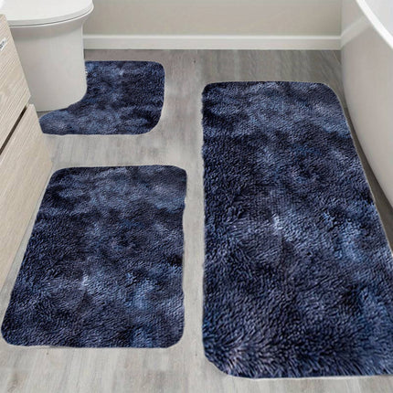 Tyidzon 5Pc Bath Mats for Bathroom, Quick-Dry Bathroom Rugs Sets Washable Non-Slip Bath Mat Ultra Soft Absorbent with U-Shaped Toilet for Bathroom, Tub, Shower, Gray 01-Dark Blue.