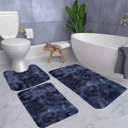 Tyidzon 5Pc Bath Mats for Bathroom, Quick-Dry Bathroom Rugs Sets Washable Non-Slip Bath Mat Ultra Soft Absorbent with U-Shaped Toilet for Bathroom, Tub, Shower, Gray 01-Dark Blue.