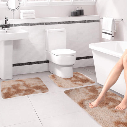 Tyidzon 5Pc Bath Mats for Bathroom, Quick-Dry Bathroom Rugs Sets Washable Non-Slip Bath Mat Ultra Soft Absorbent with U-Shaped Toilet for Bathroom, Tub, Shower, Gray 01-Khaki.