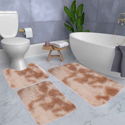 Tyidzon 5Pc Bath Mats for Bathroom, Quick-Dry Bathroom Rugs Sets Washable Non-Slip Bath Mat Ultra Soft Absorbent with U-Shaped Toilet for Bathroom, Tub, Shower, Gray 01-Khaki.