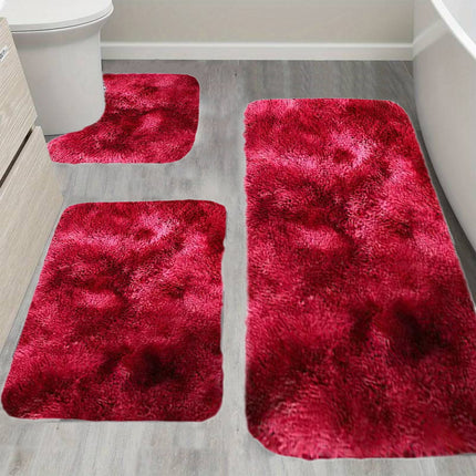 Tyidzon 5Pc Bath Mats for Bathroom, Quick-Dry Bathroom Rugs Sets Washable Non-Slip Bath Mat Ultra Soft Absorbent with U-Shaped Toilet for Bathroom, Tub, Shower, Gray 01-Red.