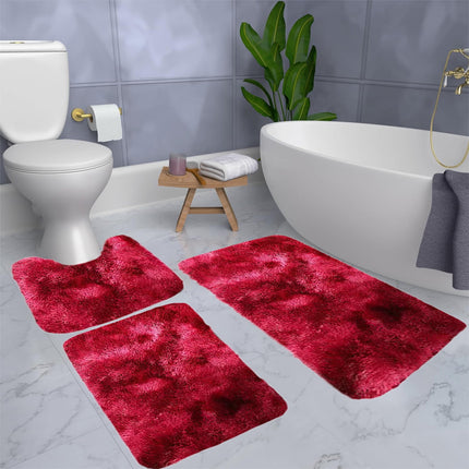 Tyidzon 5Pc Bath Mats for Bathroom, Quick-Dry Bathroom Rugs Sets Washable Non-Slip Bath Mat Ultra Soft Absorbent with U-Shaped Toilet for Bathroom, Tub, Shower, Gray 01-Red.