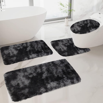 Tyidzon 5Pc Bath Mats for Bathroom, Quick-Dry Bathroom Rugs Sets Washable Non-Slip Bath Mat Ultra Soft Absorbent with U-Shaped Toilet for Bathroom, Tub, Shower, Gray 02-Black.