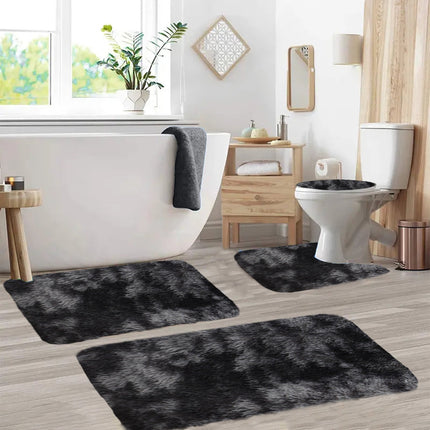 Tyidzon 5Pc Bath Mats for Bathroom, Quick-Dry Bathroom Rugs Sets Washable Non-Slip Bath Mat Ultra Soft Absorbent with U-Shaped Toilet for Bathroom, Tub, Shower, Gray 02-Black.
