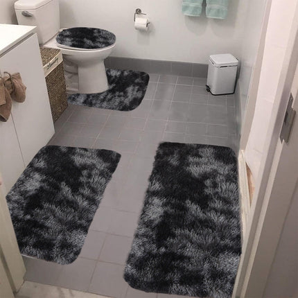 Tyidzon 5Pc Bath Mats for Bathroom, Quick-Dry Bathroom Rugs Sets Washable Non-Slip Bath Mat Ultra Soft Absorbent with U-Shaped Toilet for Bathroom, Tub, Shower, Gray 02-Black.