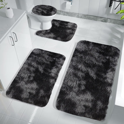 Tyidzon 5Pc Bath Mats for Bathroom, Quick-Dry Bathroom Rugs Sets Washable Non-Slip Bath Mat Ultra Soft Absorbent with U-Shaped Toilet for Bathroom, Tub, Shower, Gray 02-Black.