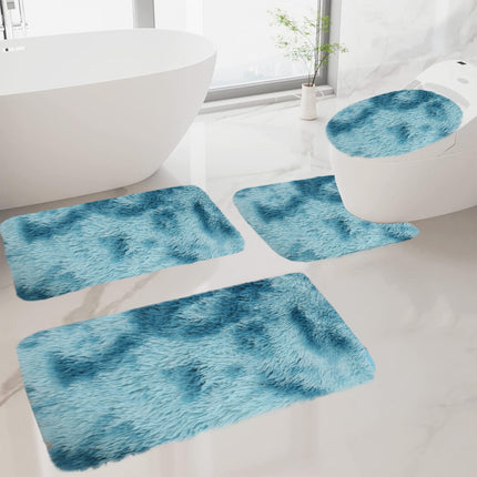 Tyidzon 5Pc Bath Mats for Bathroom, Quick-Dry Bathroom Rugs Sets Washable Non-Slip Bath Mat Ultra Soft Absorbent with U-Shaped Toilet for Bathroom, Tub, Shower, Gray 02-Blue.