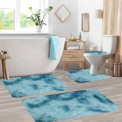 Tyidzon 5Pc Bath Mats for Bathroom, Quick-Dry Bathroom Rugs Sets Washable Non-Slip Bath Mat Ultra Soft Absorbent with U-Shaped Toilet for Bathroom, Tub, Shower, Gray 02-Blue.