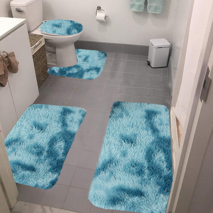 Tyidzon 5Pc Bath Mats for Bathroom, Quick-Dry Bathroom Rugs Sets Washable Non-Slip Bath Mat Ultra Soft Absorbent with U-Shaped Toilet for Bathroom, Tub, Shower, Gray 02-Blue.