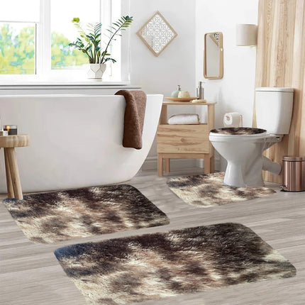 Tyidzon 5Pc Bath Mats for Bathroom, Quick-Dry Bathroom Rugs Sets Washable Non-Slip Bath Mat Ultra Soft Absorbent with U-Shaped Toilet for Bathroom, Tub, Shower, Gray 02-Brown.