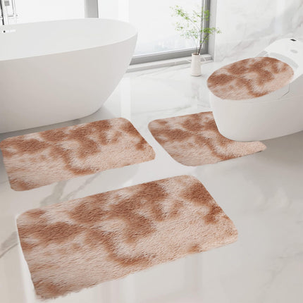 Tyidzon 5Pc Bath Mats for Bathroom, Quick-Dry Bathroom Rugs Sets Washable Non-Slip Bath Mat Ultra Soft Absorbent with U-Shaped Toilet for Bathroom, Tub, Shower, Gray 02-Khaki.