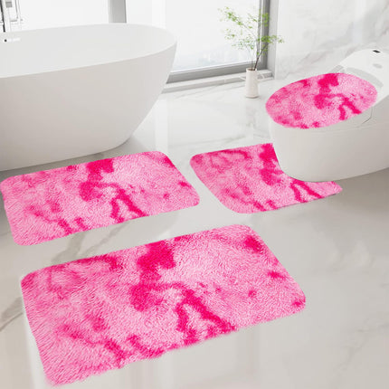 Tyidzon 5Pc Bath Mats for Bathroom, Quick-Dry Bathroom Rugs Sets Washable Non-Slip Bath Mat Ultra Soft Absorbent with U-Shaped Toilet for Bathroom, Tub, Shower, Gray 02-Pink.