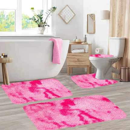 Tyidzon 5Pc Bath Mats for Bathroom, Quick-Dry Bathroom Rugs Sets Washable Non-Slip Bath Mat Ultra Soft Absorbent with U-Shaped Toilet for Bathroom, Tub, Shower, Gray 02-Pink.
