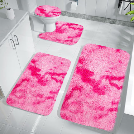 Tyidzon 5Pc Bath Mats for Bathroom, Quick-Dry Bathroom Rugs Sets Washable Non-Slip Bath Mat Ultra Soft Absorbent with U-Shaped Toilet for Bathroom, Tub, Shower, Gray 02-Pink.