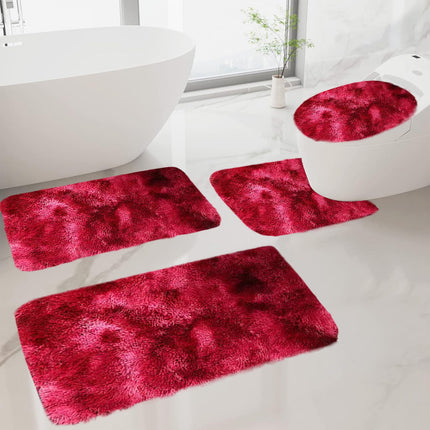 Tyidzon 5Pc Bath Mats for Bathroom, Quick-Dry Bathroom Rugs Sets Washable Non-Slip Bath Mat Ultra Soft Absorbent with U-Shaped Toilet for Bathroom, Tub, Shower, Gray 02-Red.