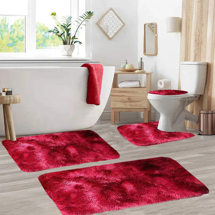 Tyidzon 5Pc Bath Mats for Bathroom, Quick-Dry Bathroom Rugs Sets Washable Non-Slip Bath Mat Ultra Soft Absorbent with U-Shaped Toilet for Bathroom, Tub, Shower, Gray 02-Red.