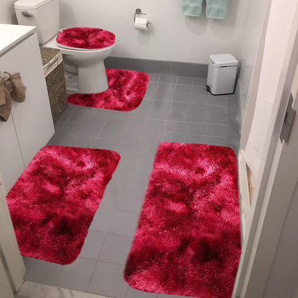 Tyidzon 5Pc Bath Mats for Bathroom, Quick-Dry Bathroom Rugs Sets Washable Non-Slip Bath Mat Ultra Soft Absorbent with U-Shaped Toilet for Bathroom, Tub, Shower, Gray 02-Red.