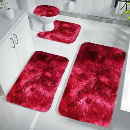 Tyidzon 5Pc Bath Mats for Bathroom, Quick-Dry Bathroom Rugs Sets Washable Non-Slip Bath Mat Ultra Soft Absorbent with U-Shaped Toilet for Bathroom, Tub, Shower, Gray 02-Red.