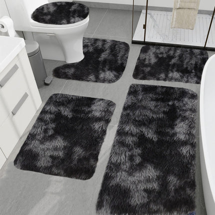 Tyidzon 5Pc Bath Mats for Bathroom, Quick-Dry Bathroom Rugs Sets Washable Non-Slip Bath Mat Ultra Soft Absorbent with U-Shaped Toilet for Bathroom, Tub, Shower, Gray 03-Black.