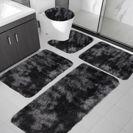 Tyidzon 5Pc Bath Mats for Bathroom, Quick-Dry Bathroom Rugs Sets Washable Non-Slip Bath Mat Ultra Soft Absorbent with U-Shaped Toilet for Bathroom, Tub, Shower, Gray 03-Black.