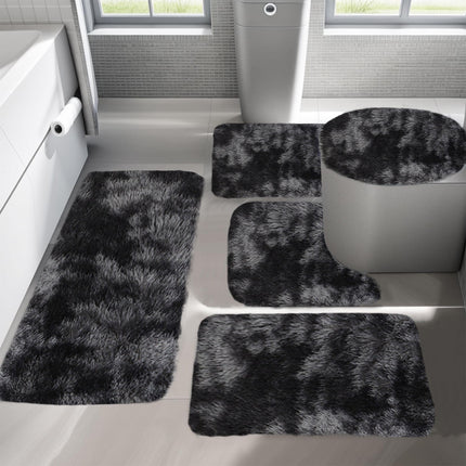 Tyidzon 5Pc Bath Mats for Bathroom, Quick-Dry Bathroom Rugs Sets Washable Non-Slip Bath Mat Ultra Soft Absorbent with U-Shaped Toilet for Bathroom, Tub, Shower, Gray 03-Black.