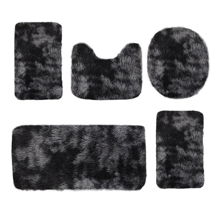 Tyidzon 5Pc Bath Mats for Bathroom, Quick-Dry Bathroom Rugs Sets Washable Non-Slip Bath Mat Ultra Soft Absorbent with U-Shaped Toilet for Bathroom, Tub, Shower, Gray 03-Black.