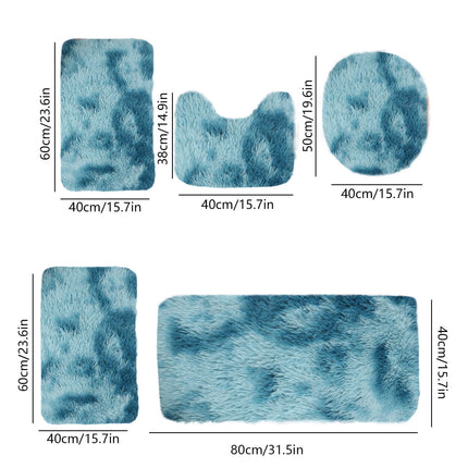 Tyidzon 5Pc Bath Mats for Bathroom, Quick-Dry Bathroom Rugs Sets Washable Non-Slip Bath Mat Ultra Soft Absorbent with U-Shaped Toilet for Bathroom, Tub, Shower, Gray 03-Blue.