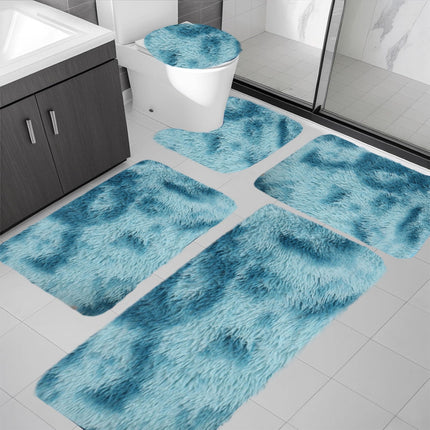 Tyidzon 5Pc Bath Mats for Bathroom, Quick-Dry Bathroom Rugs Sets Washable Non-Slip Bath Mat Ultra Soft Absorbent with U-Shaped Toilet for Bathroom, Tub, Shower, Gray 03-Blue.