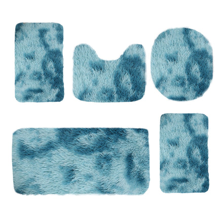 Tyidzon 5Pc Bath Mats for Bathroom, Quick-Dry Bathroom Rugs Sets Washable Non-Slip Bath Mat Ultra Soft Absorbent with U-Shaped Toilet for Bathroom, Tub, Shower, Gray 03-Blue.