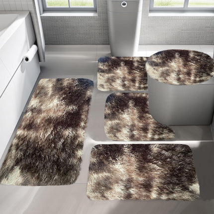 Tyidzon 5Pc Bath Mats for Bathroom, Quick-Dry Bathroom Rugs Sets Washable Non-Slip Bath Mat Ultra Soft Absorbent with U-Shaped Toilet for Bathroom, Tub, Shower, Gray 03-Brown.