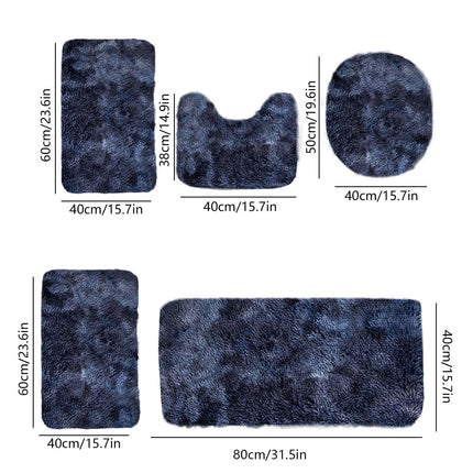 Tyidzon 5Pc Bath Mats for Bathroom, Quick-Dry Bathroom Rugs Sets Washable Non-Slip Bath Mat Ultra Soft Absorbent with U-Shaped Toilet for Bathroom, Tub, Shower, Gray 03-Dark Blue.