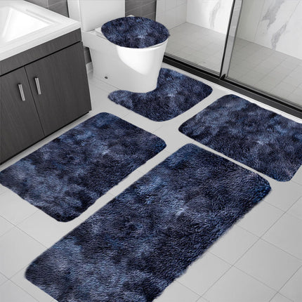 Tyidzon 5Pc Bath Mats for Bathroom, Quick-Dry Bathroom Rugs Sets Washable Non-Slip Bath Mat Ultra Soft Absorbent with U-Shaped Toilet for Bathroom, Tub, Shower, Gray 03-Dark Blue.