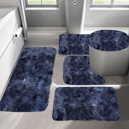 Tyidzon 5Pc Bath Mats for Bathroom, Quick-Dry Bathroom Rugs Sets Washable Non-Slip Bath Mat Ultra Soft Absorbent with U-Shaped Toilet for Bathroom, Tub, Shower, Gray 03-Dark Blue.