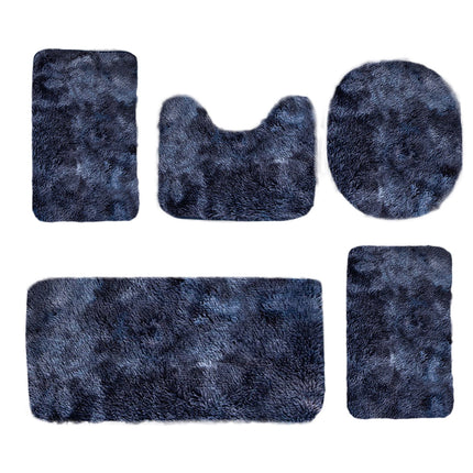 Tyidzon 5Pc Bath Mats for Bathroom, Quick-Dry Bathroom Rugs Sets Washable Non-Slip Bath Mat Ultra Soft Absorbent with U-Shaped Toilet for Bathroom, Tub, Shower, Gray 03-Dark Blue.