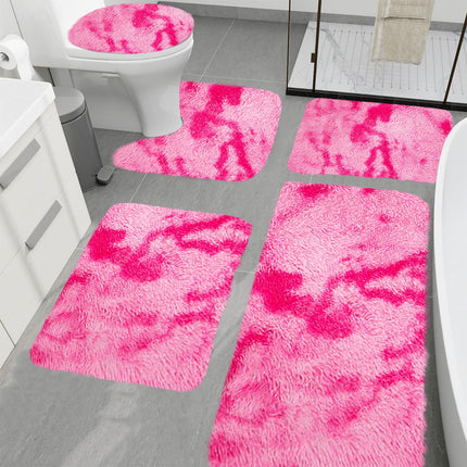Tyidzon 5Pc Bath Mats for Bathroom, Quick-Dry Bathroom Rugs Sets Washable Non-Slip Bath Mat Ultra Soft Absorbent with U-Shaped Toilet for Bathroom, Tub, Shower, Gray 03-Pink.
