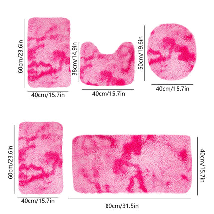 Tyidzon 5Pc Bath Mats for Bathroom, Quick-Dry Bathroom Rugs Sets Washable Non-Slip Bath Mat Ultra Soft Absorbent with U-Shaped Toilet for Bathroom, Tub, Shower, Gray 03-Pink.