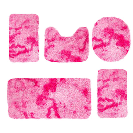 Tyidzon 5Pc Bath Mats for Bathroom, Quick-Dry Bathroom Rugs Sets Washable Non-Slip Bath Mat Ultra Soft Absorbent with U-Shaped Toilet for Bathroom, Tub, Shower, Gray 03-Pink.